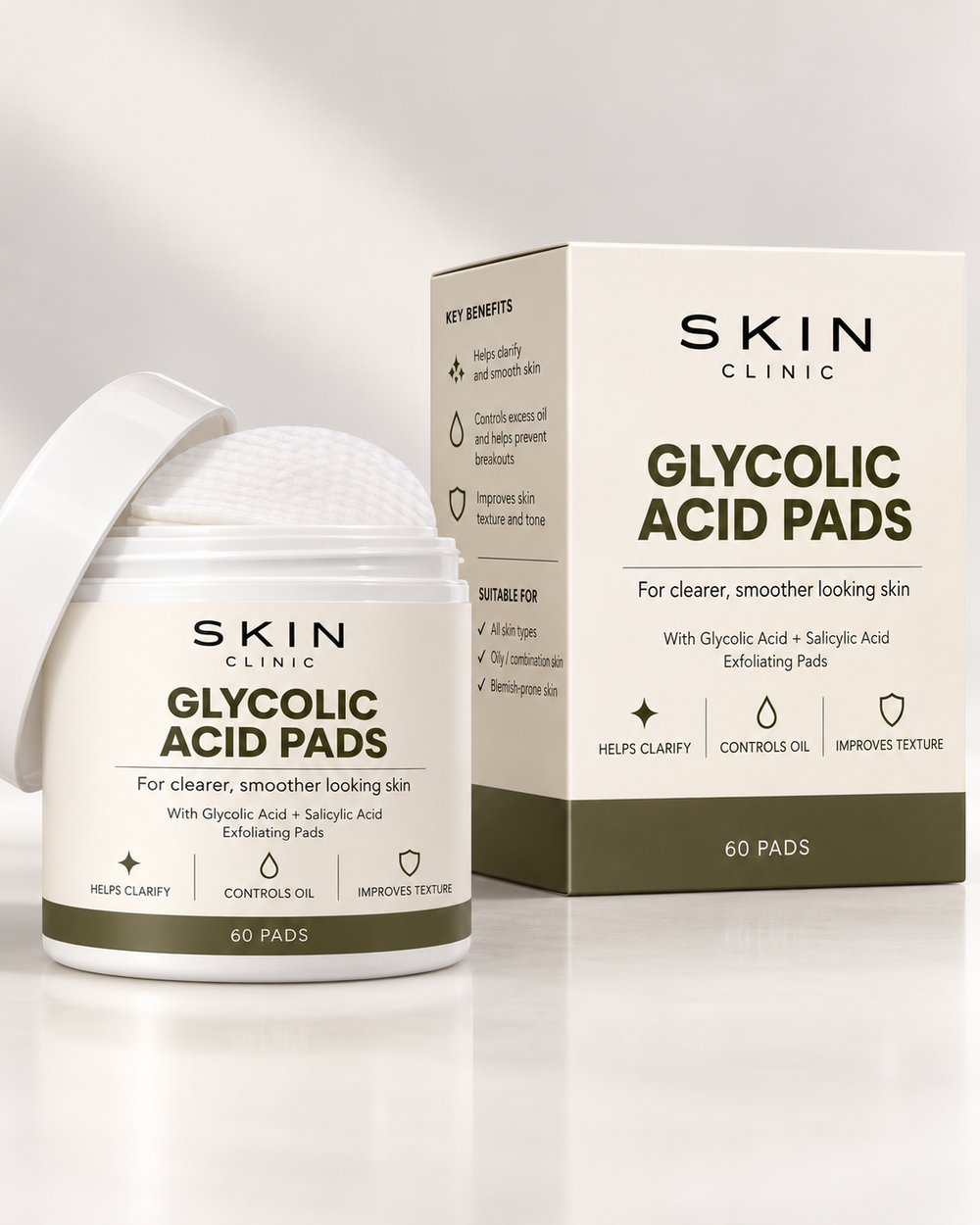 Skin Clinic Glycolic Acid Pads jar and box